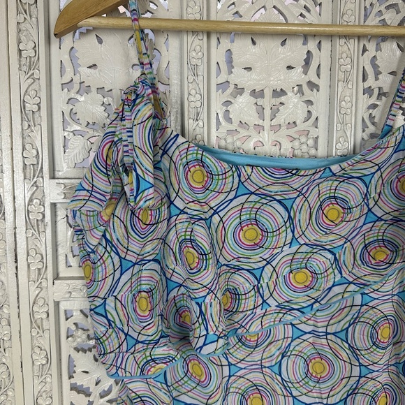 Vtg Y2K Retro Colorful Sheer Mesh Asymmetric Flowy Tank Top Sz Large - Picture 2 of 8